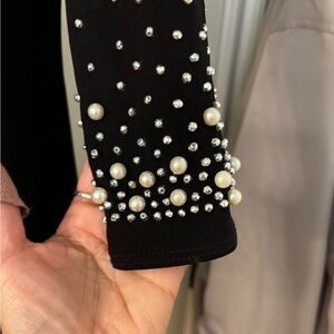 Annalee + Hope Black Dress with beaded sleeves.